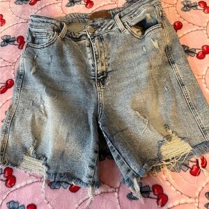 Judy Blue Light Blue Distressed Denim Shorts
